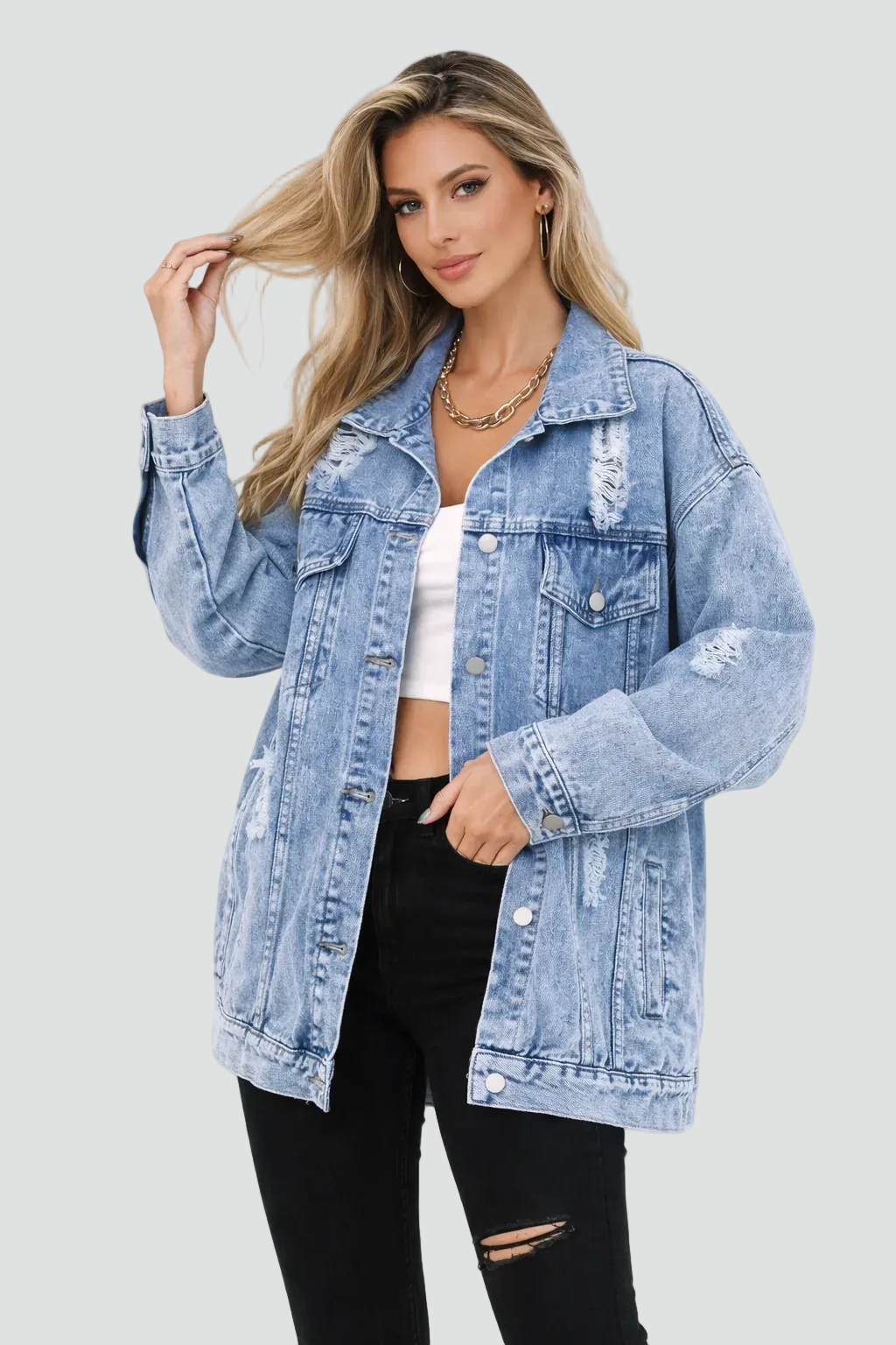 Veste ample en jean à détails usés — Amielle Paris