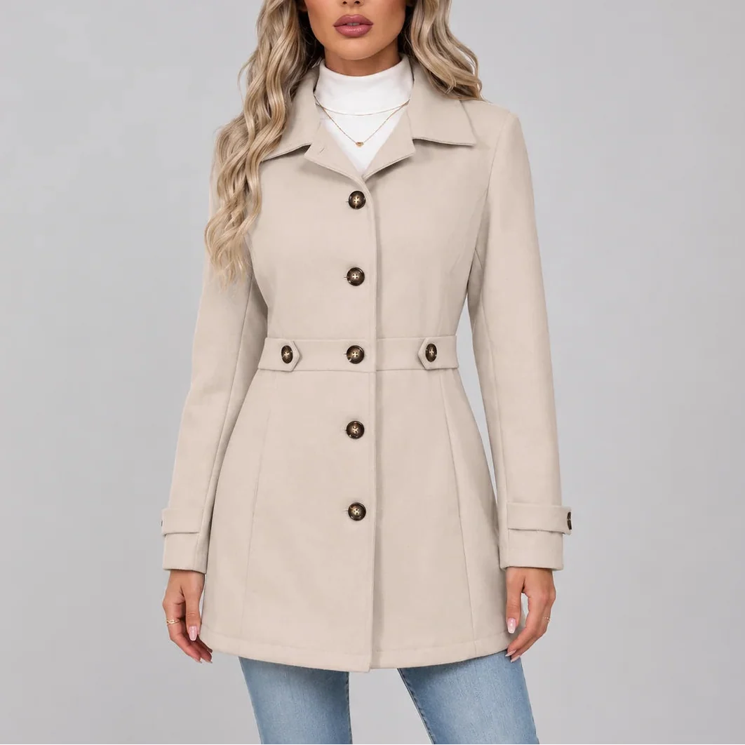 Manteau cintré boutonné à col pointu — Amielle Paris