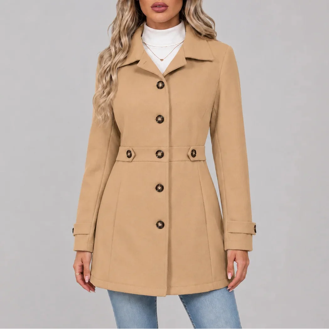Manteau cintré boutonné à col pointu — Amielle Paris