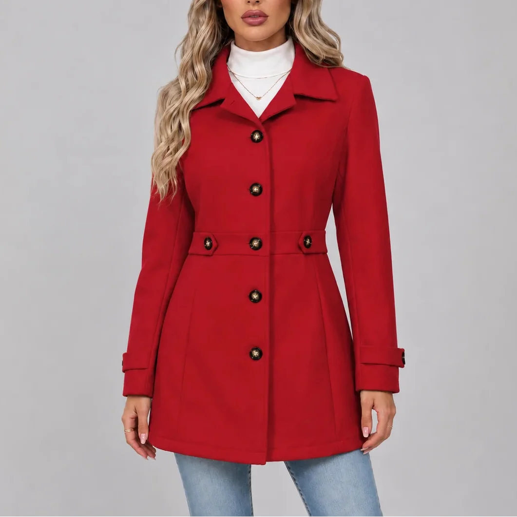 Manteau cintré boutonné à col pointu — Amielle Paris