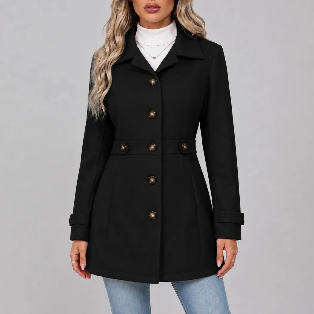 Manteau cintré boutonné à col pointu — Amielle Paris