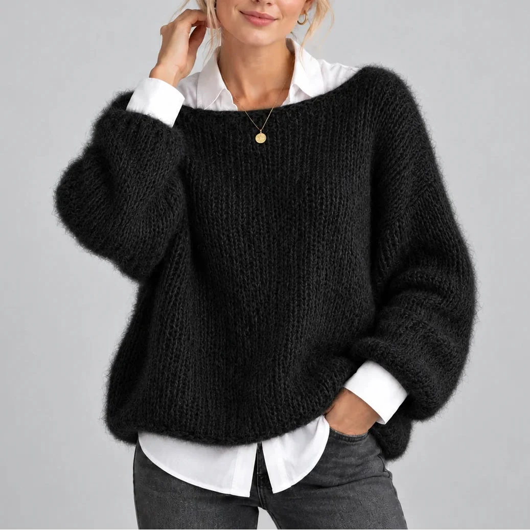 Pull en grosse maille à large col rond — Amielle Paris