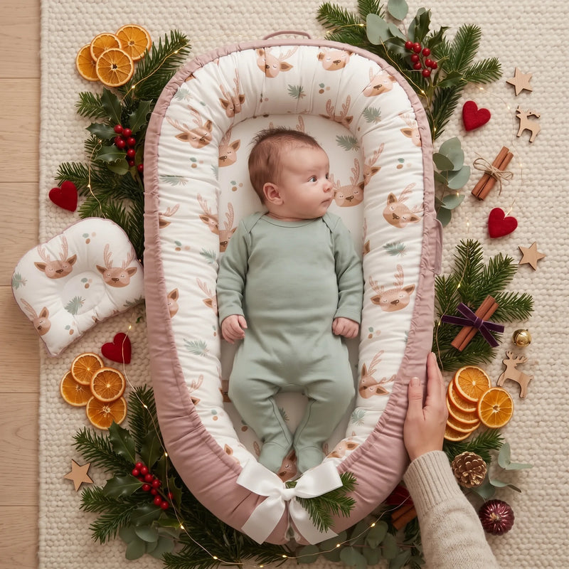 Coussin bébé réversible à motif renne de Noël — vue 1