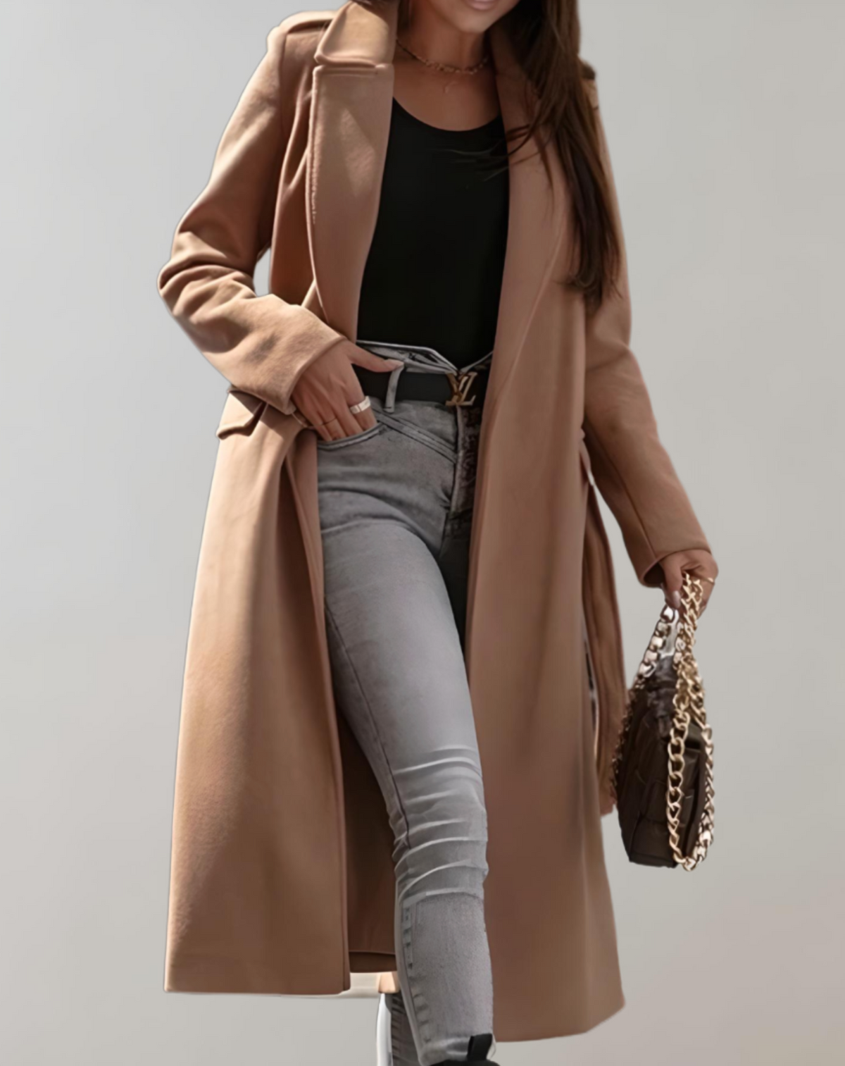 Trench long portefeuille à ceinture à nouer — Amielle Paris