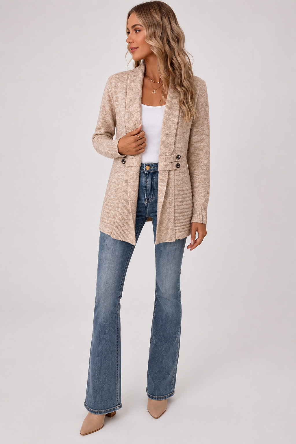 Cardigan long ouvert à col châle — Amielle Paris