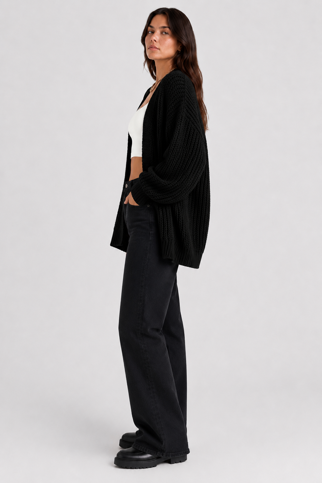 Cardigan long côtelé à manches amples — Amielle Paris