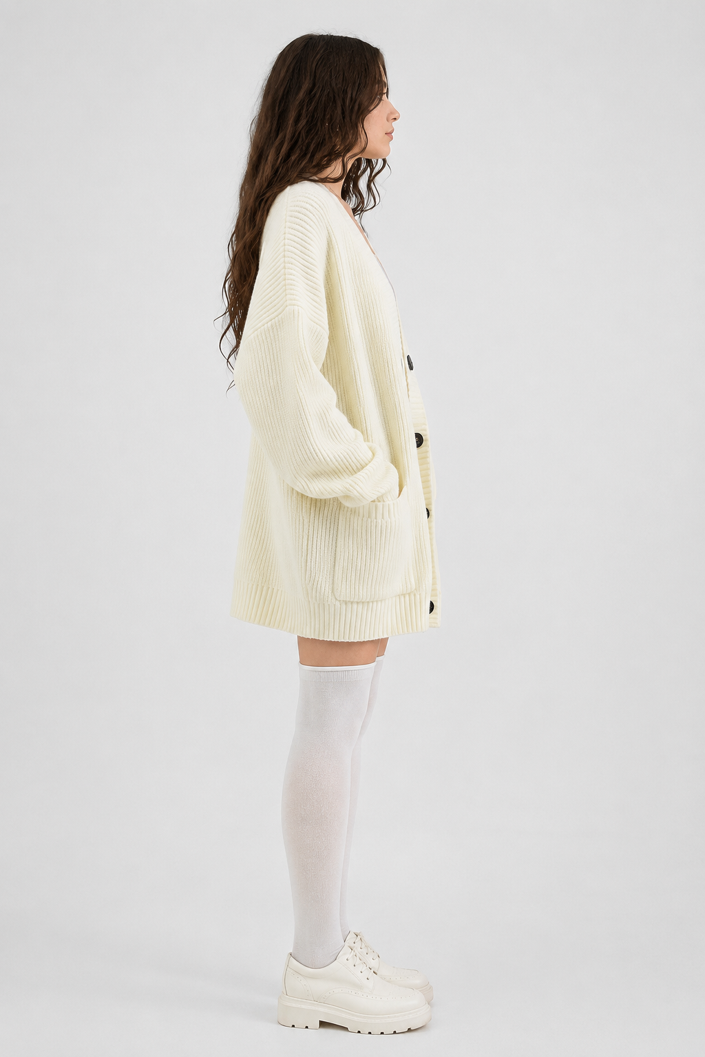 Cardigan long côtelé à manches amples — Amielle Paris