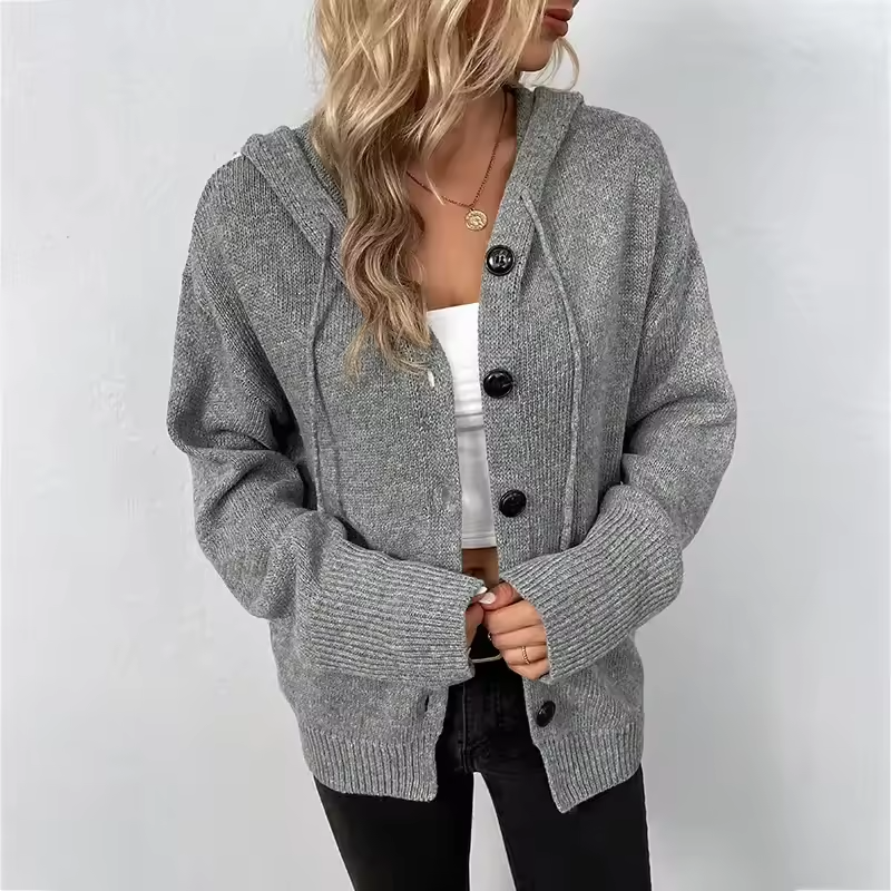 Freja — Cardigan boutonné à finitions côtelées — Amielle Paris