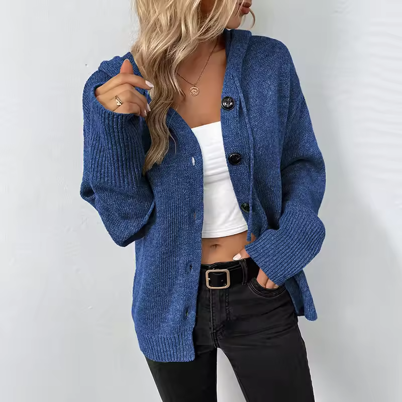 Freja — Cardigan boutonné à finitions côtelées — Amielle Paris