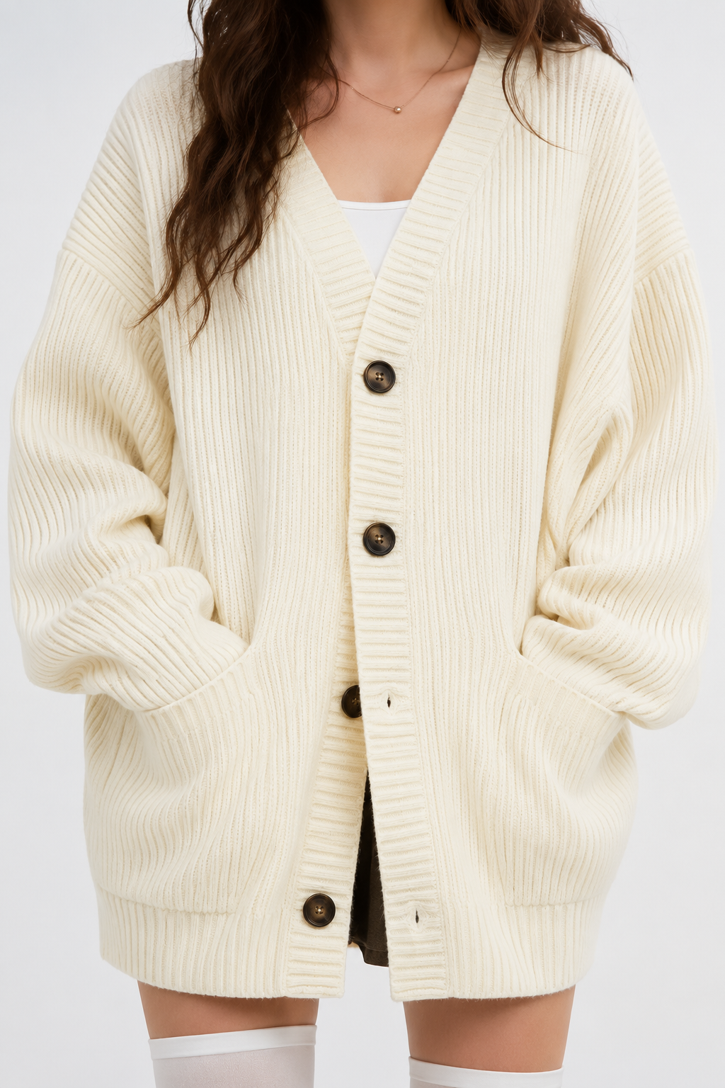Cardigan long côtelé à manches amples — Amielle Paris