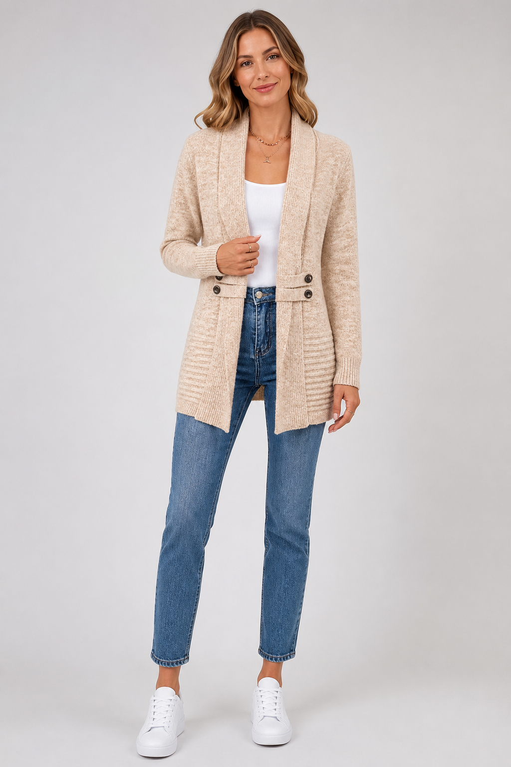 Cardigan long ouvert à col châle — Amielle Paris