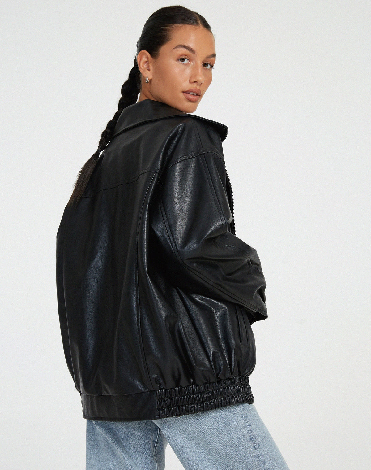 Veste ample aspect cuir à col rabattu — Amielle Paris