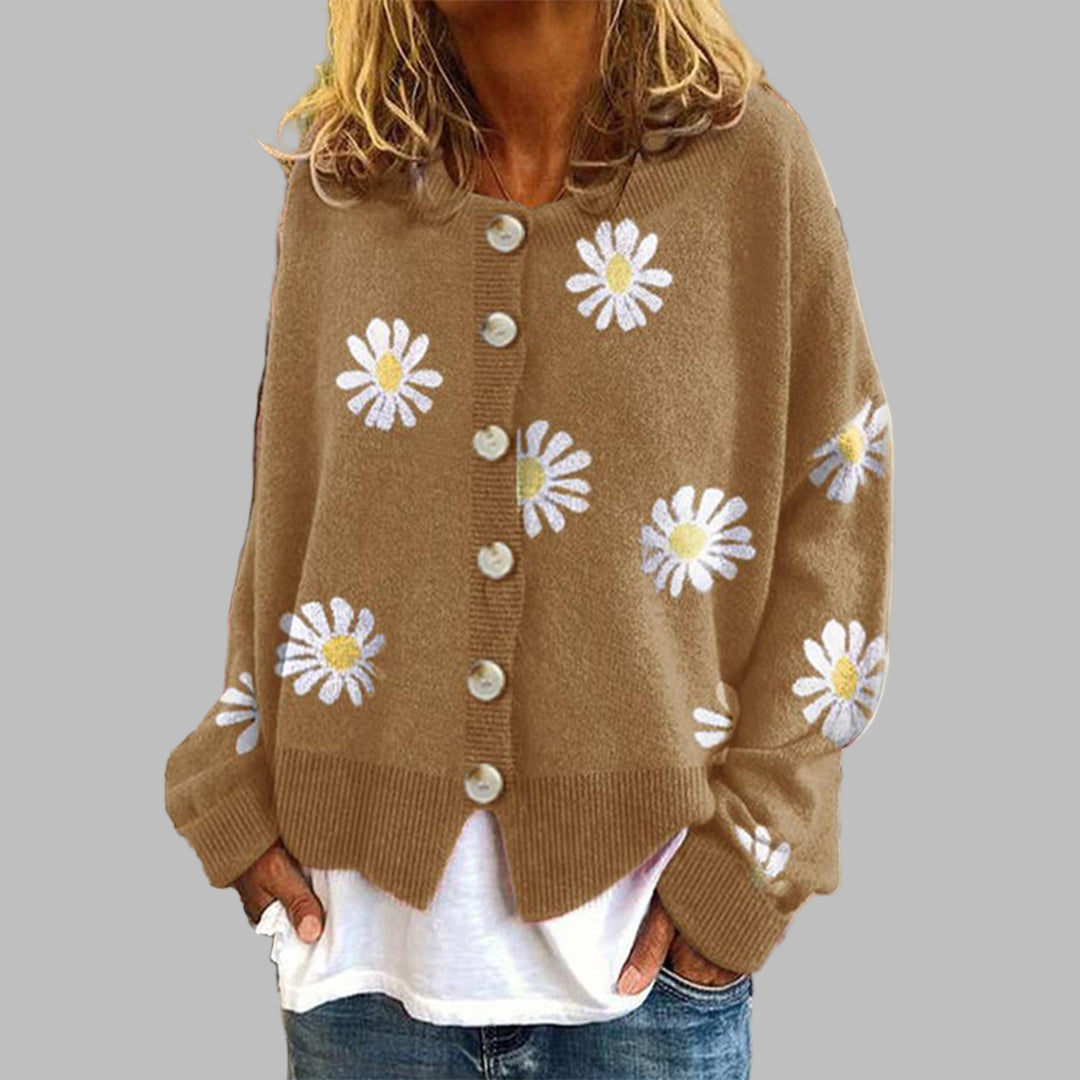 Fiona — Cardigan fleuri à col rond — Amielle Paris