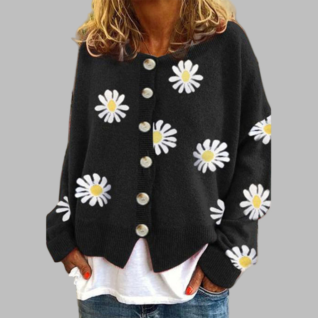 Fiona — Cardigan fleuri à col rond — Amielle Paris