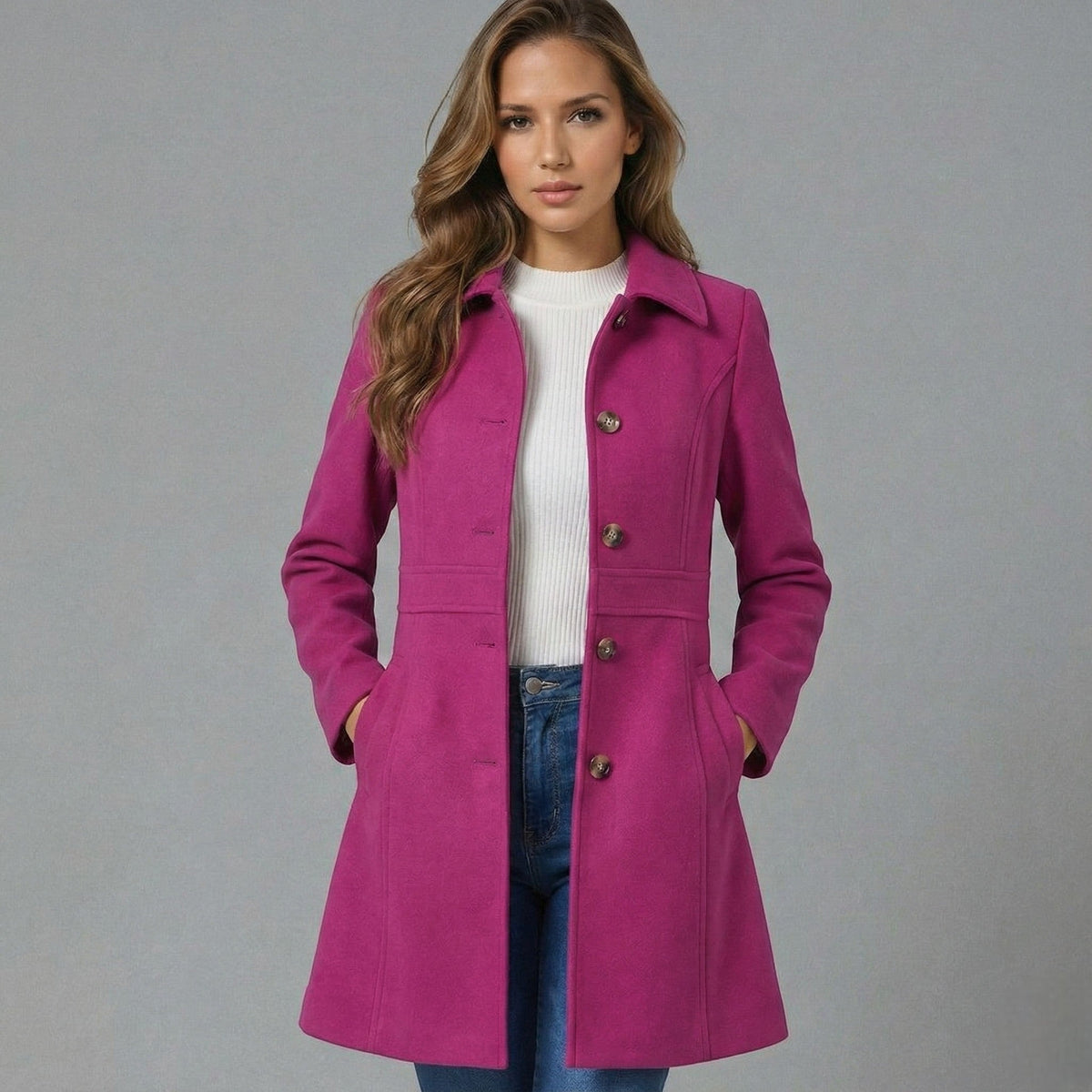 Elara — Manteau trapèze boutonné — Amielle Paris