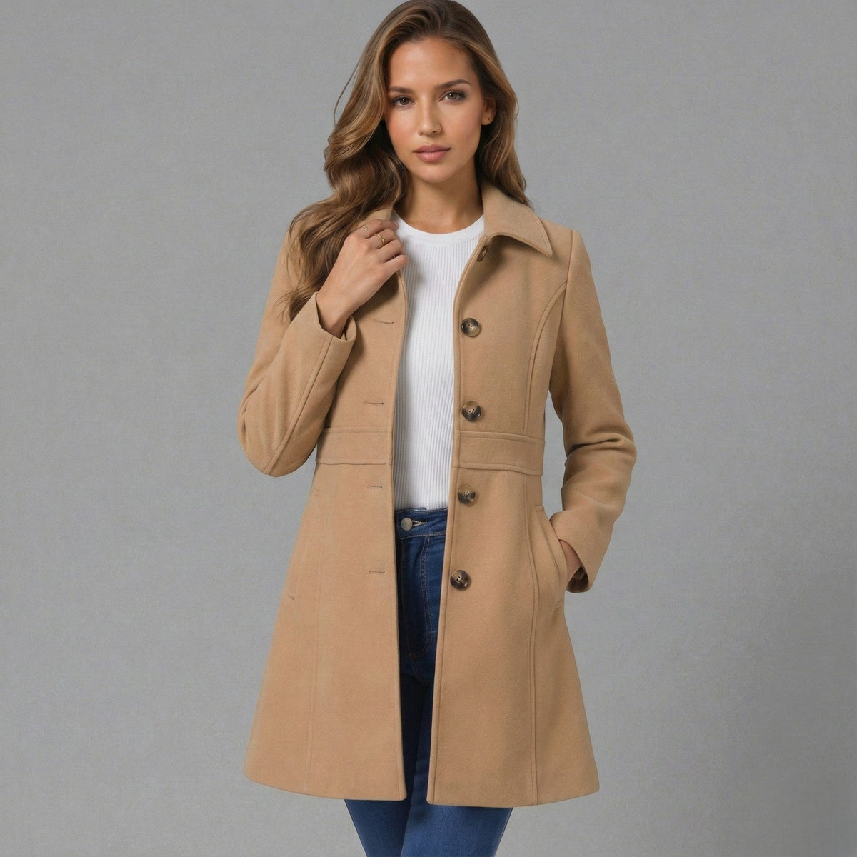 Elara — Manteau trapèze boutonné — Amielle Paris