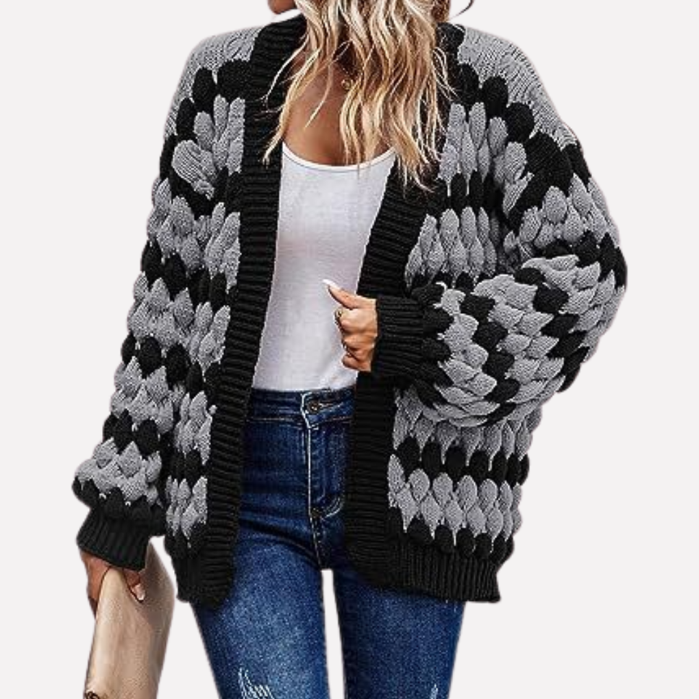 Elise — Cardigan ouvert en maille texturée — Amielle Paris