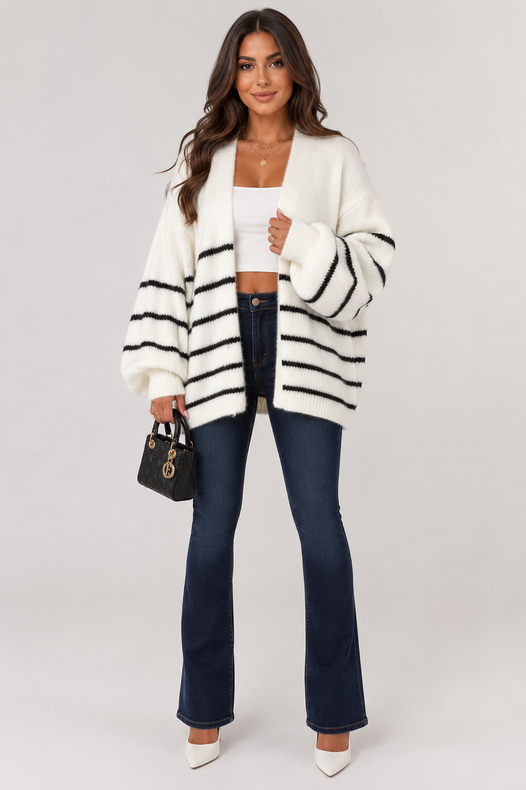 Cardigan ample rayé ouvert — Amielle Paris