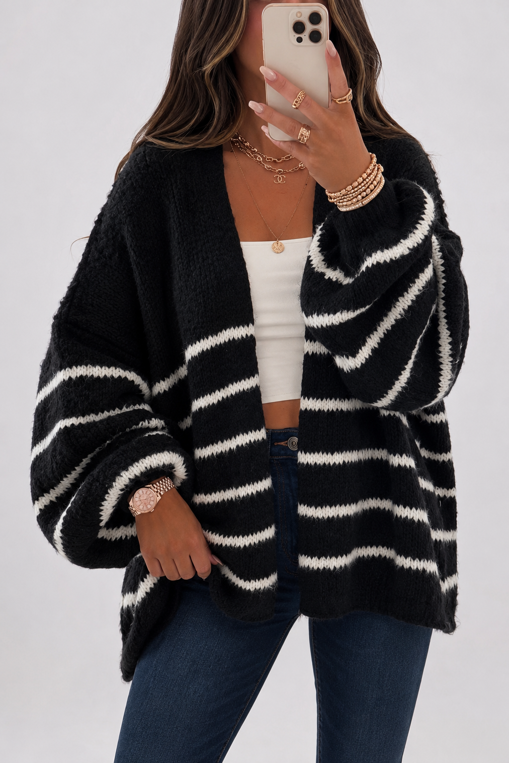 Cardigan ample rayé ouvert — Amielle Paris