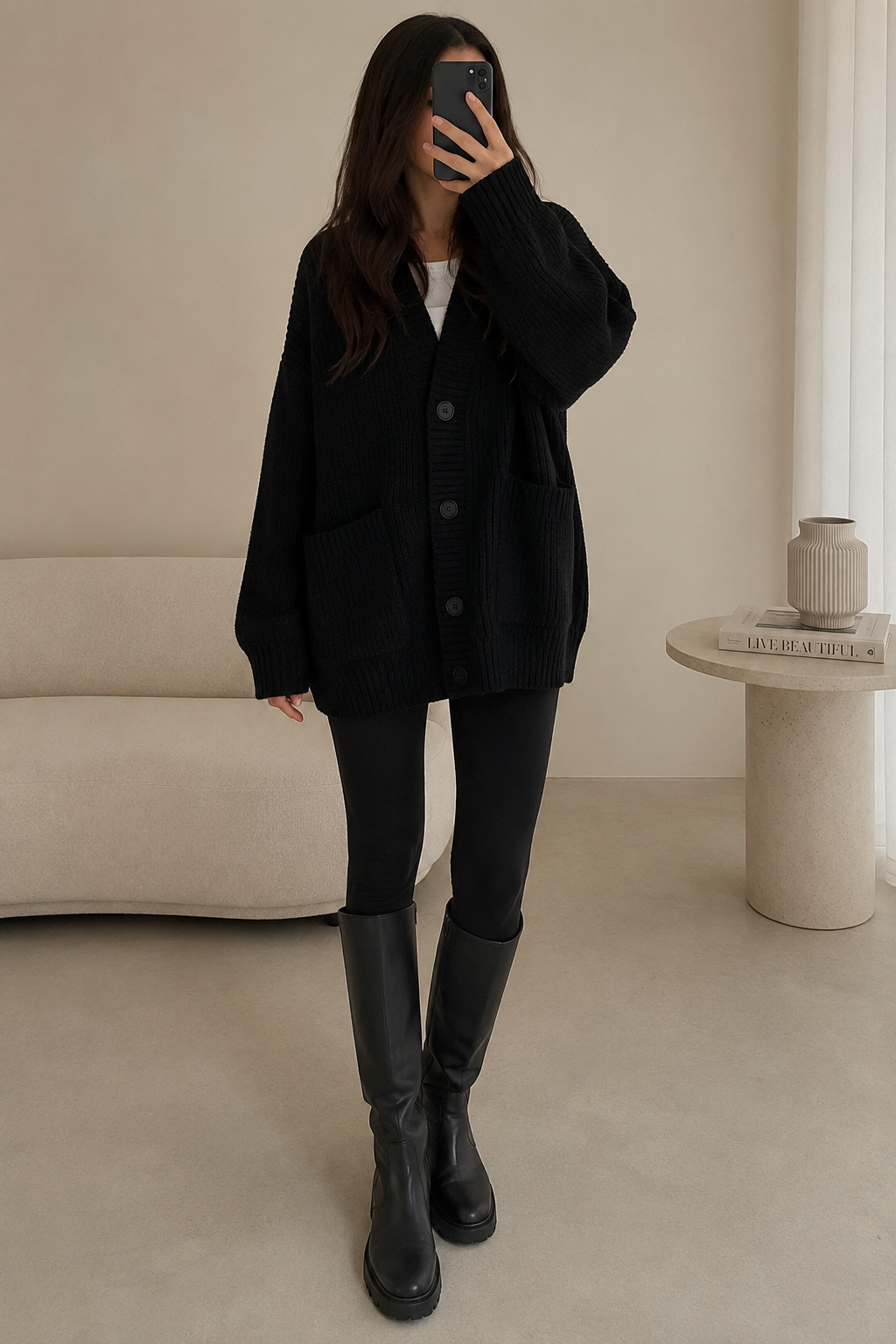 Cardigan long côtelé à manches amples — Amielle Paris