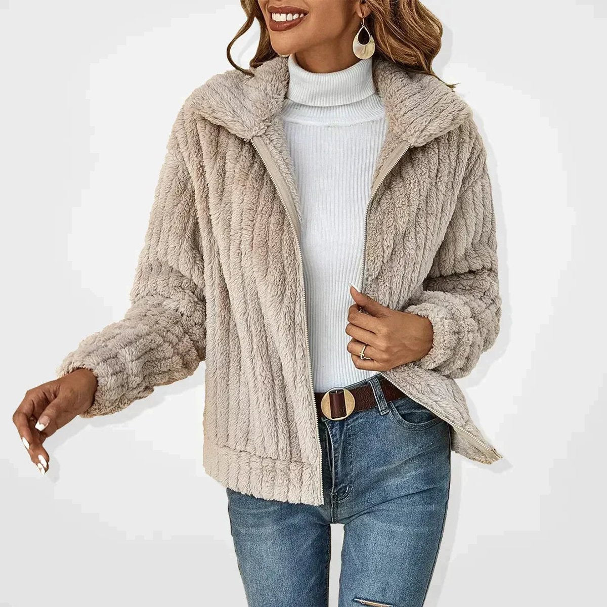 Elena — Gilet polaire zippé à grand col — Amielle Paris