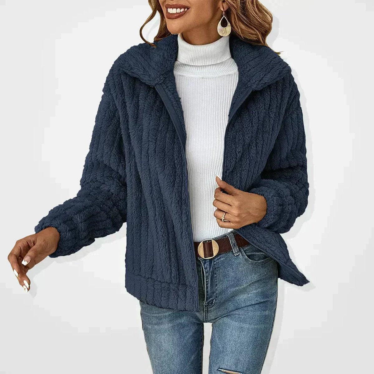 Elena — Gilet polaire zippé à grand col — Amielle Paris