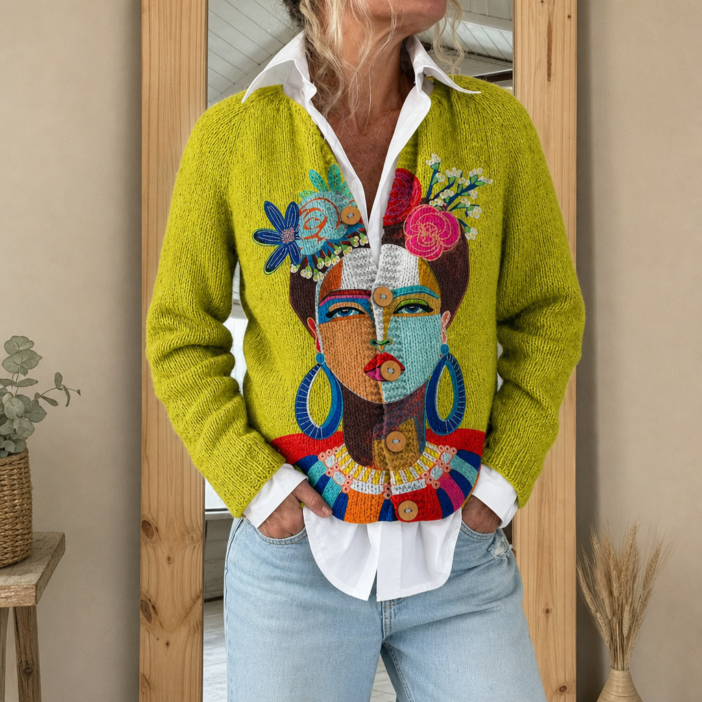 Solène | Cardigan imprimé portrait Frida