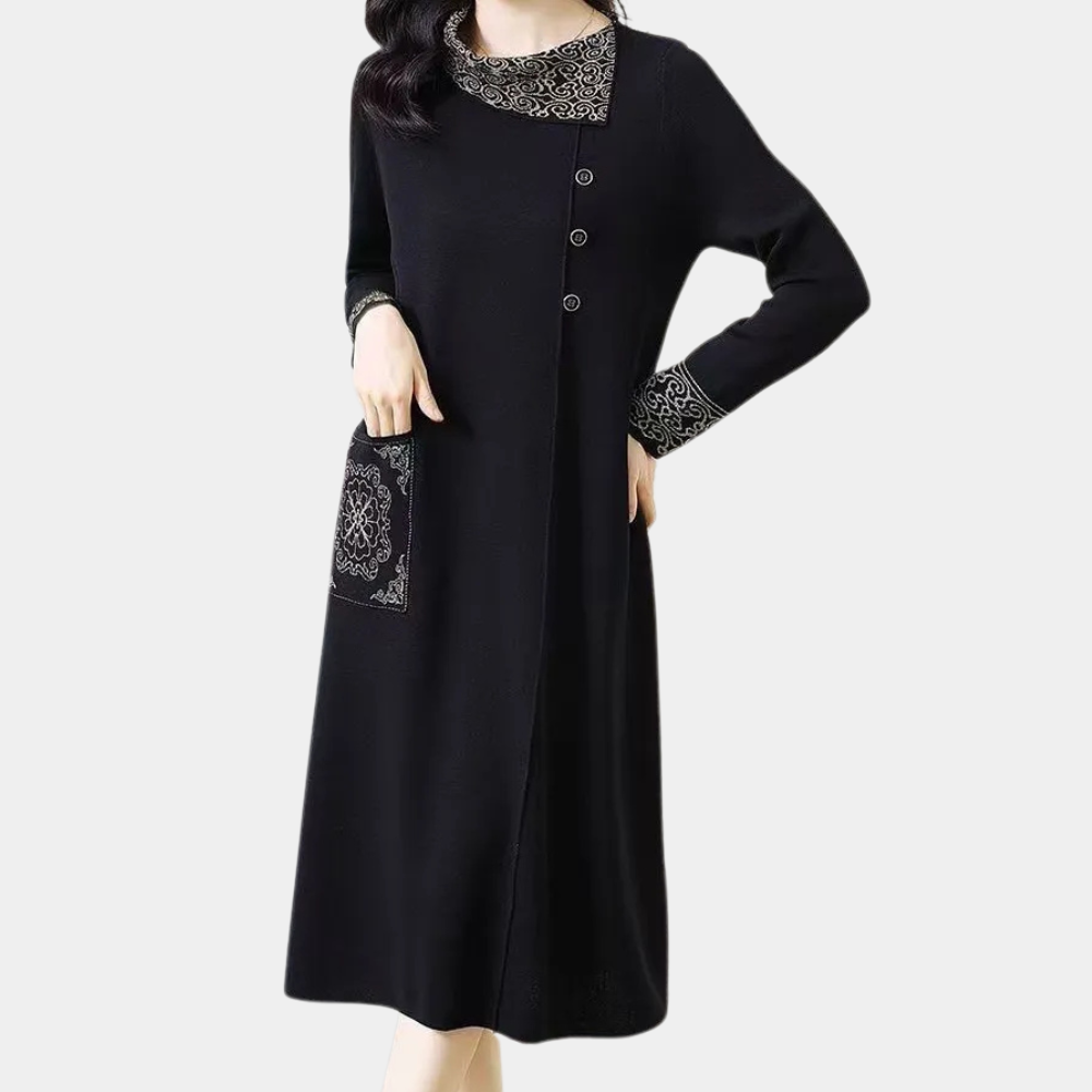Vanya — Robe midi à col et poignets contrastants — Amielle Paris