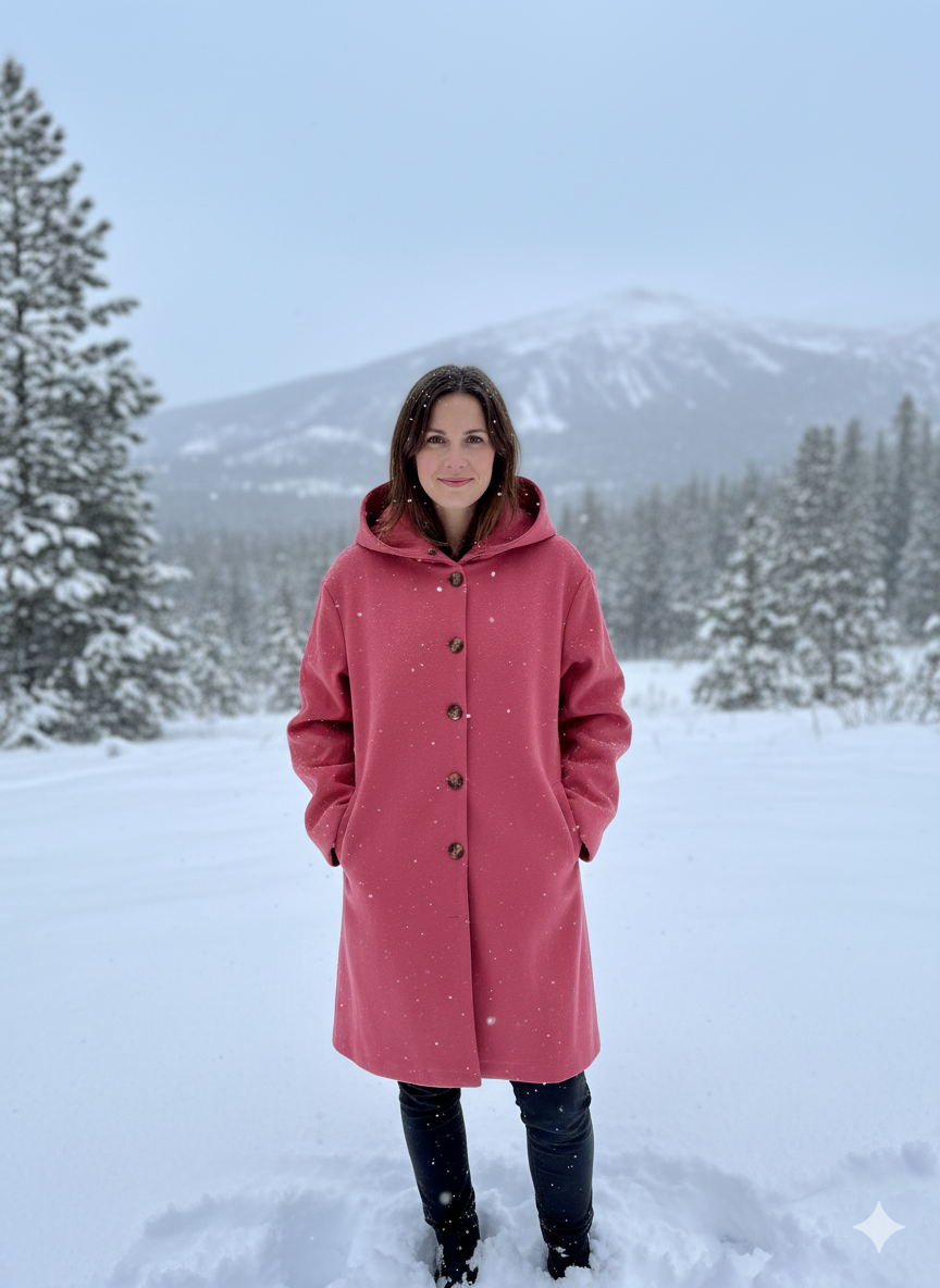 Manteau long à capuche et revers crantés — Amielle Paris