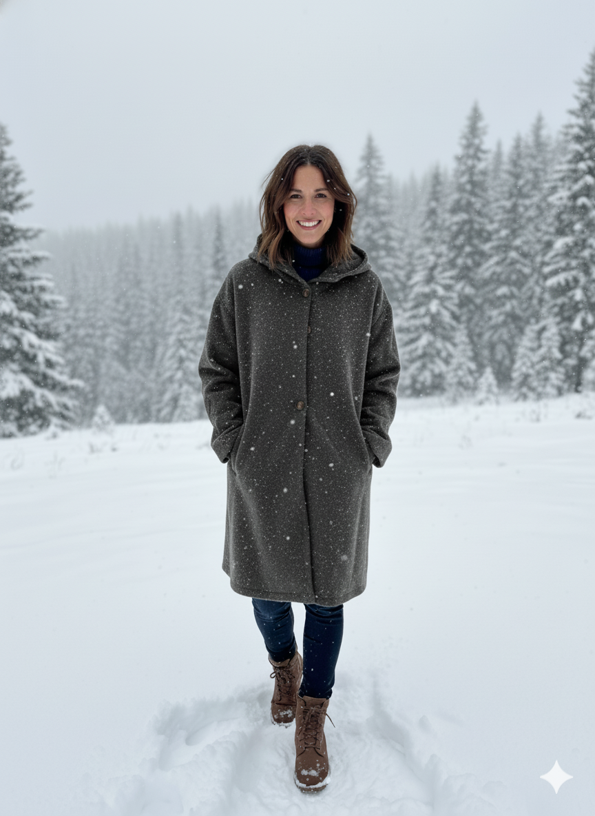 Manteau long à capuche et revers crantés — Amielle Paris
