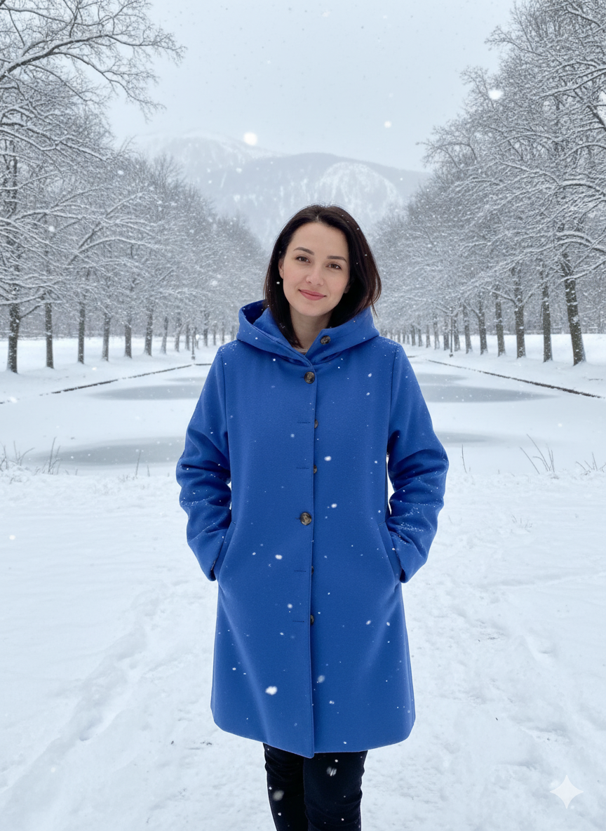Manteau long à capuche et revers crantés — Amielle Paris