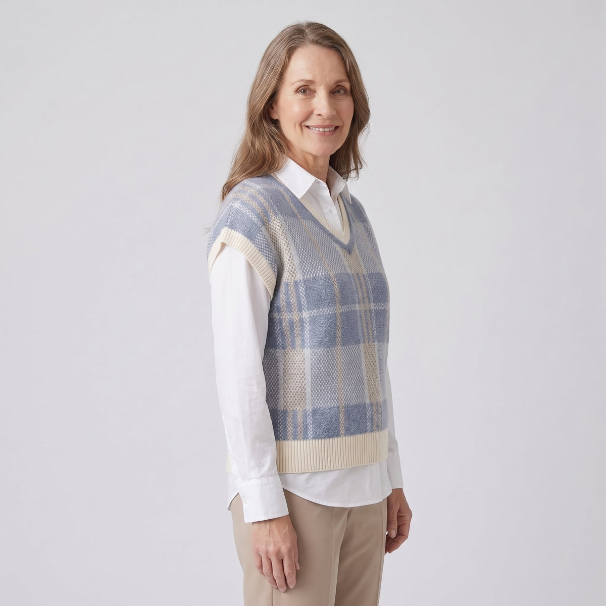 Pull sans manches à carreaux — vue 3