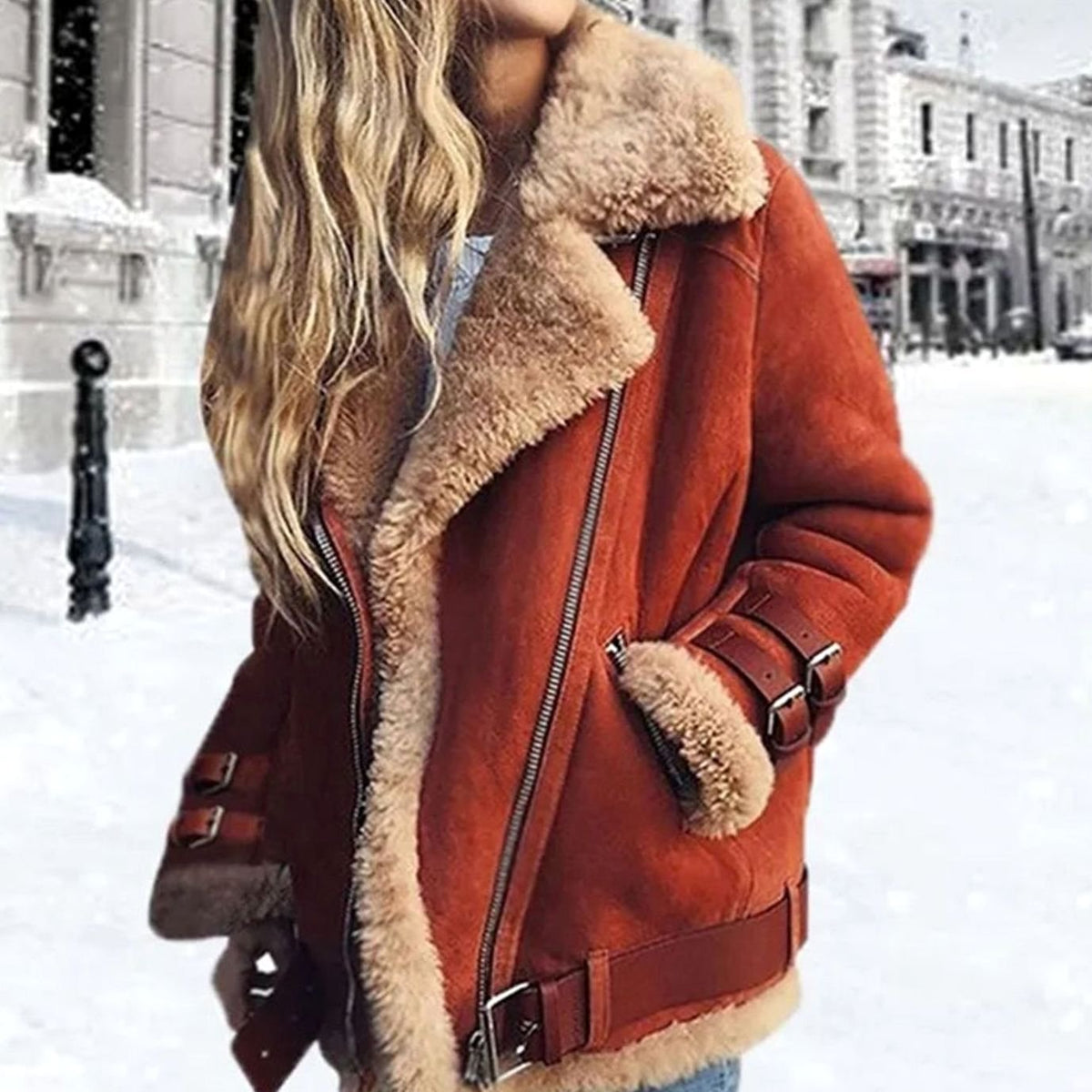 Karina — Veste aviateur à col effet mouton — Amielle Paris