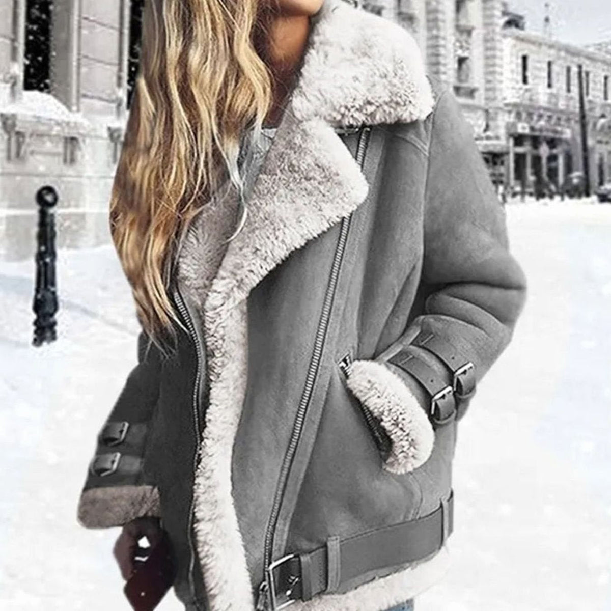 Karina — Veste aviateur à col effet mouton — Amielle Paris