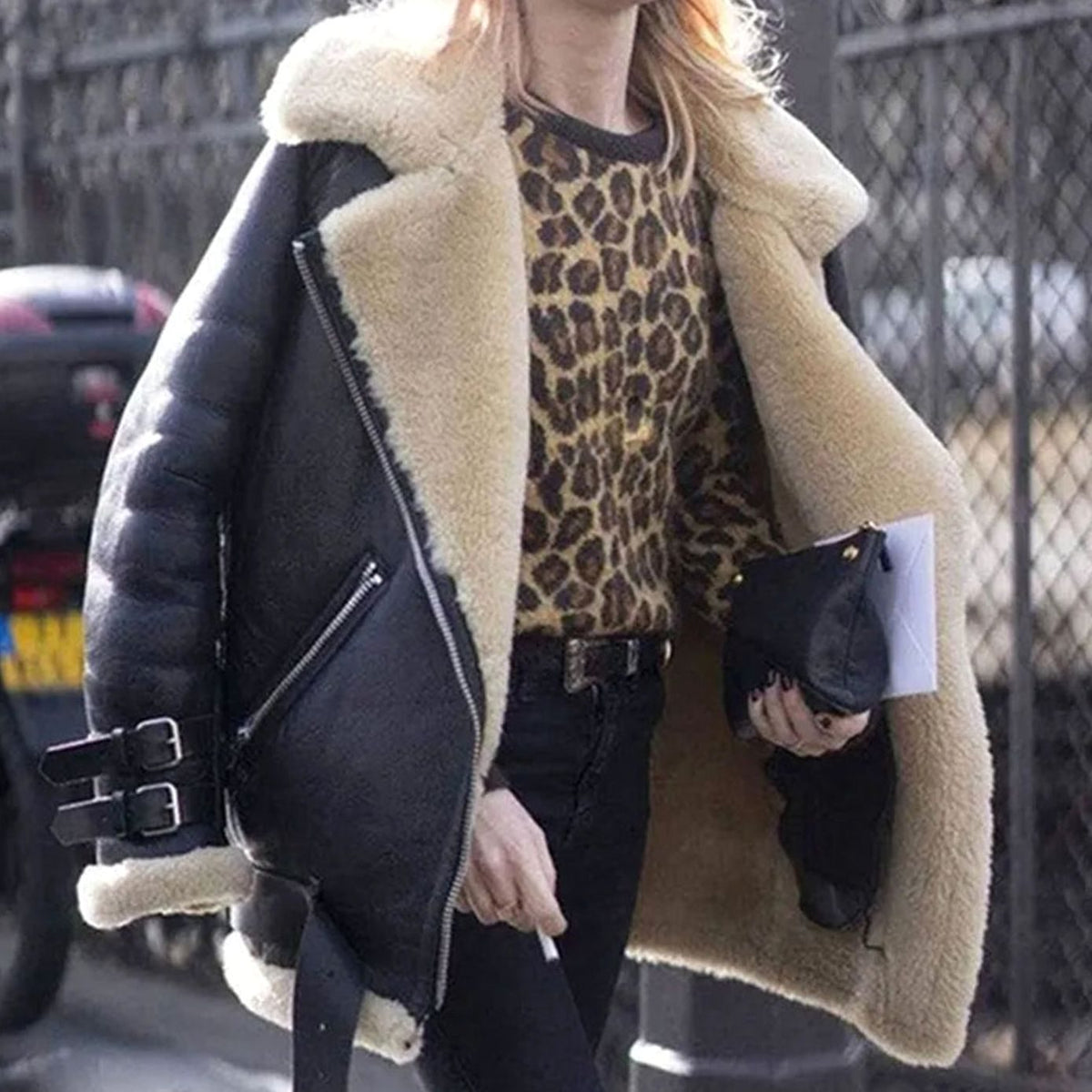 Karina — Veste aviateur à col effet mouton — Amielle Paris