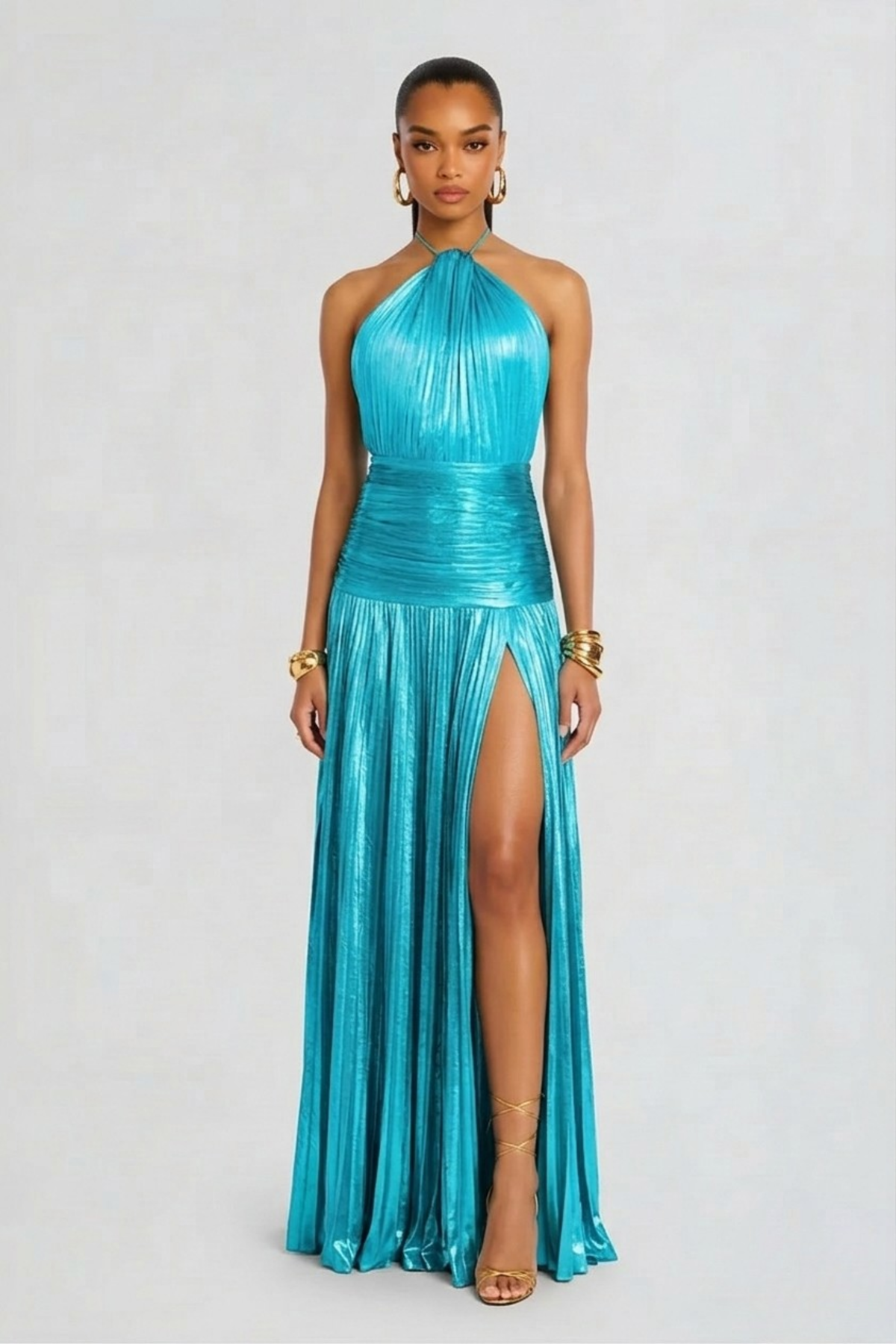 Robe longue plissée métallisée — Aurelia — Amielle Paris