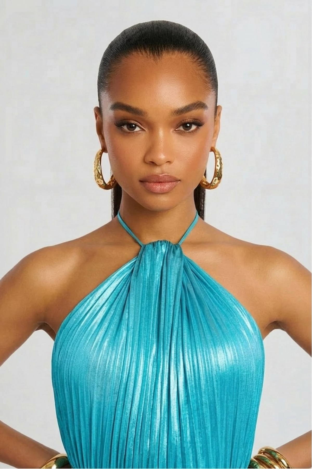 Robe longue plissée métallisée — Aurelia — Amielle Paris