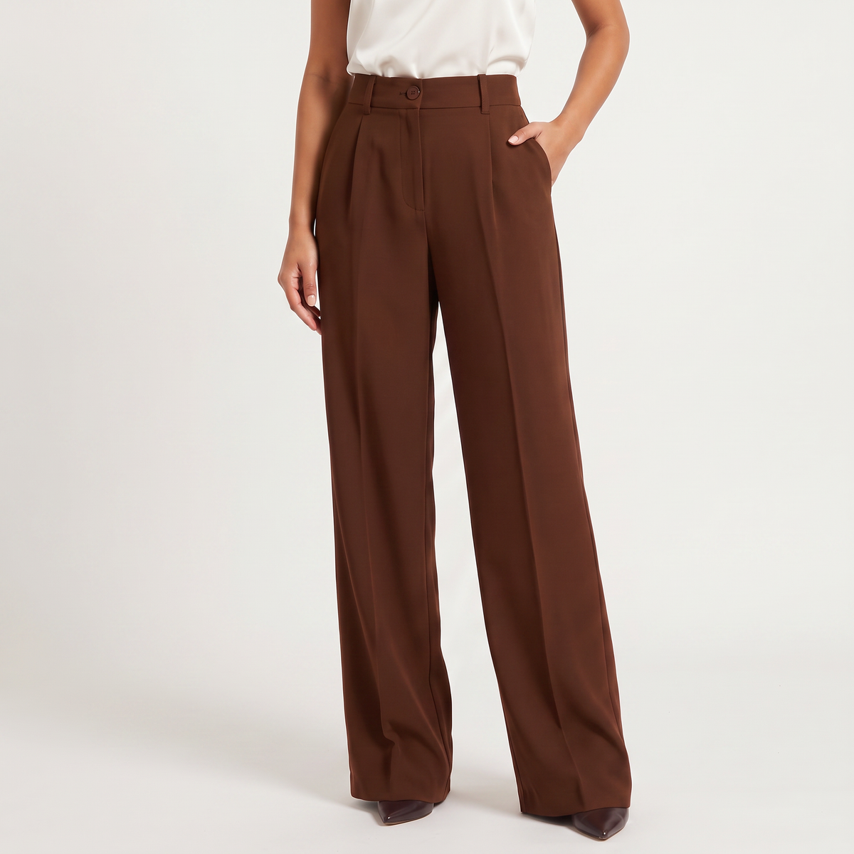 Pantalon large taille haute à finition tailleur — Amielle Paris — vue 9