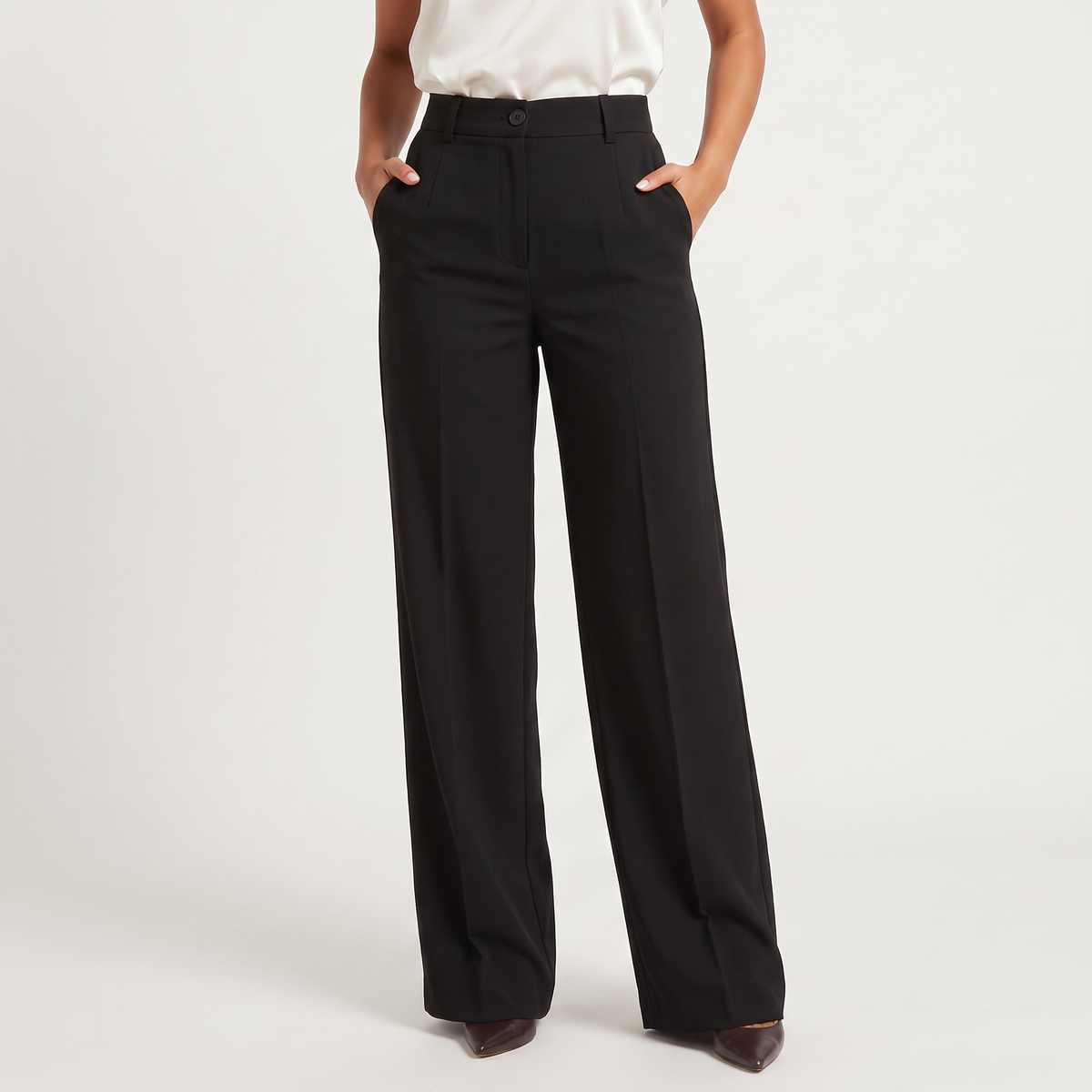 Pantalon large taille haute à finition tailleur — Amielle Paris — vue 11