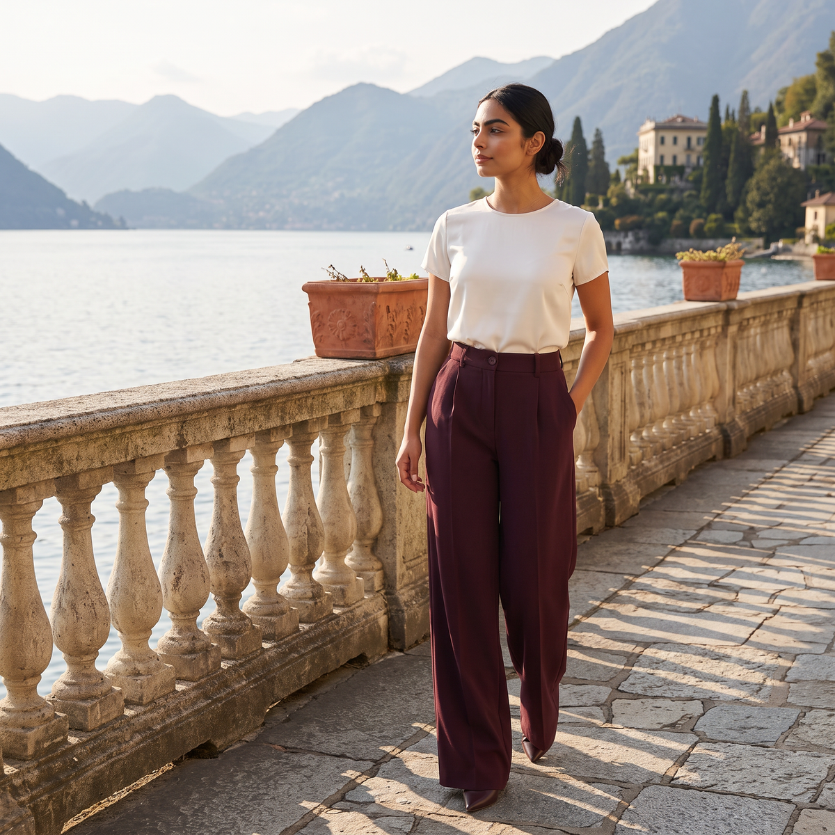 Pantalon large taille haute à finition tailleur — Amielle Paris — vue 3