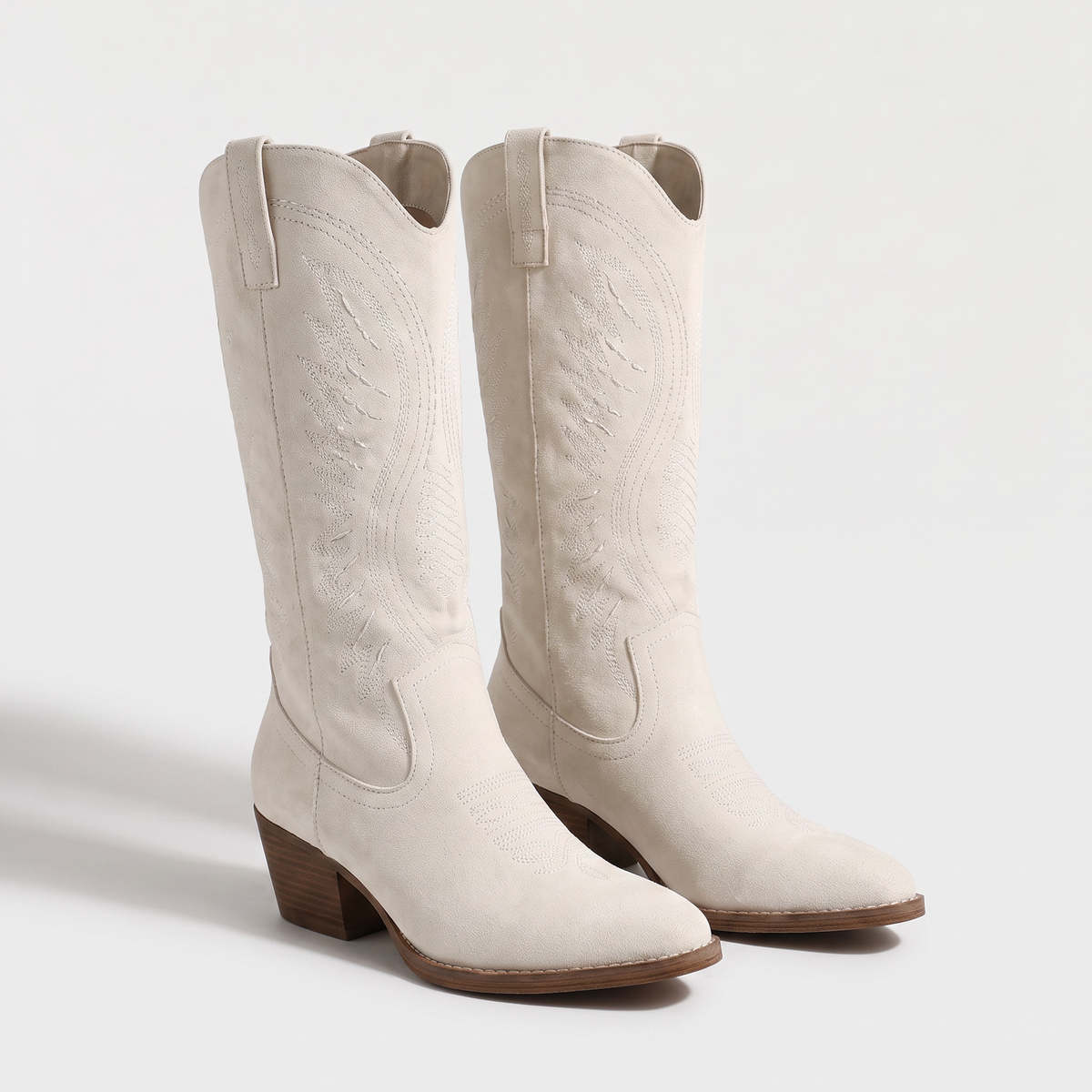 Bottes western hautes brodées effet daim — Amielle Paris — vue 4