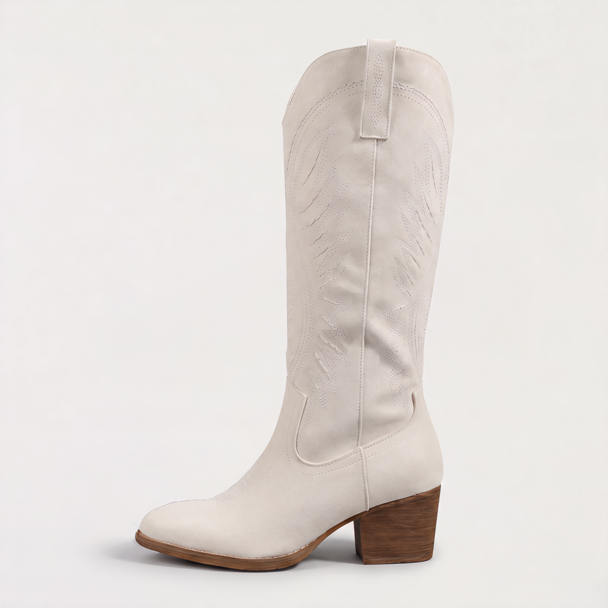 Bottes western hautes brodées effet daim — Amielle Paris — vue 1