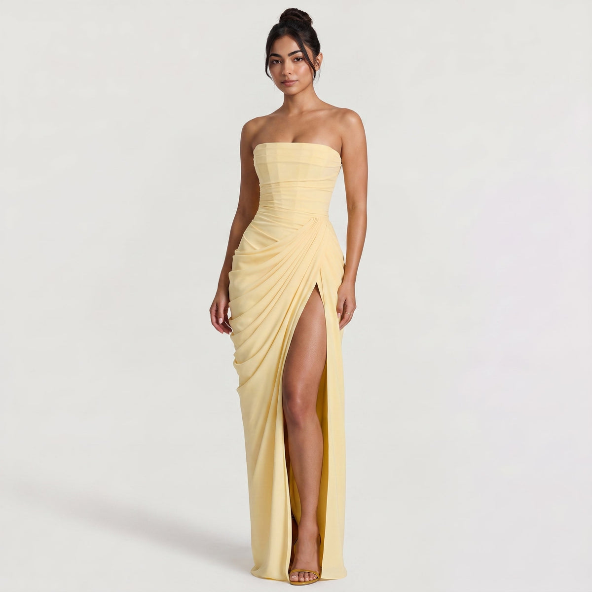 Robe longue bustier drapée à fente latérale — Amielle Paris — vue 1