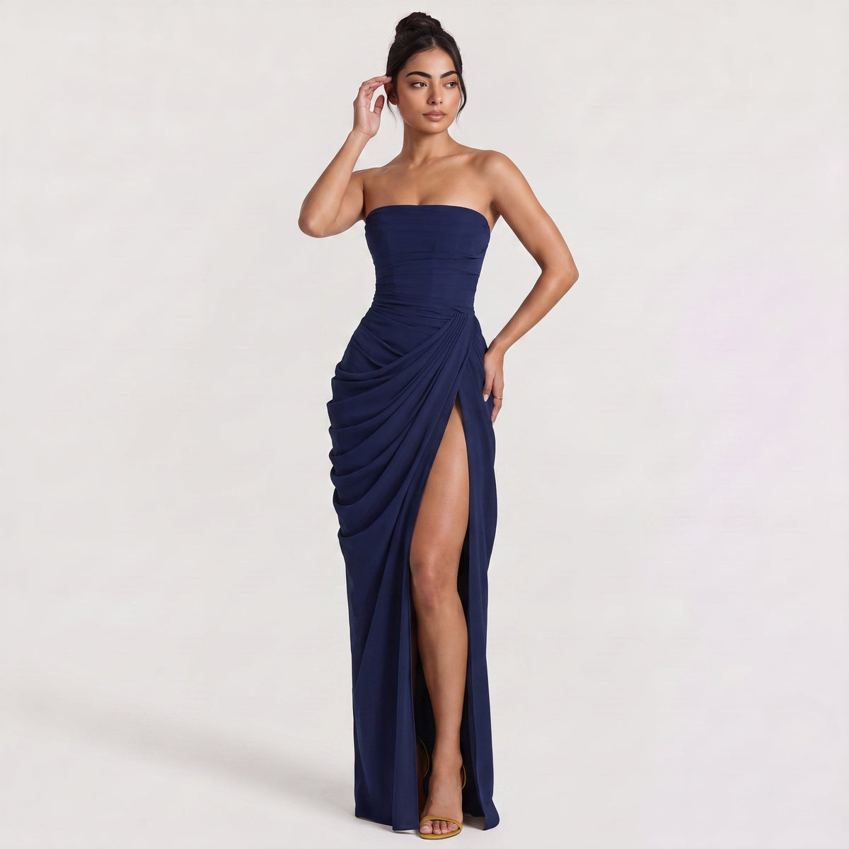 Robe longue bustier drapée à fente latérale — Amielle Paris — vue 7