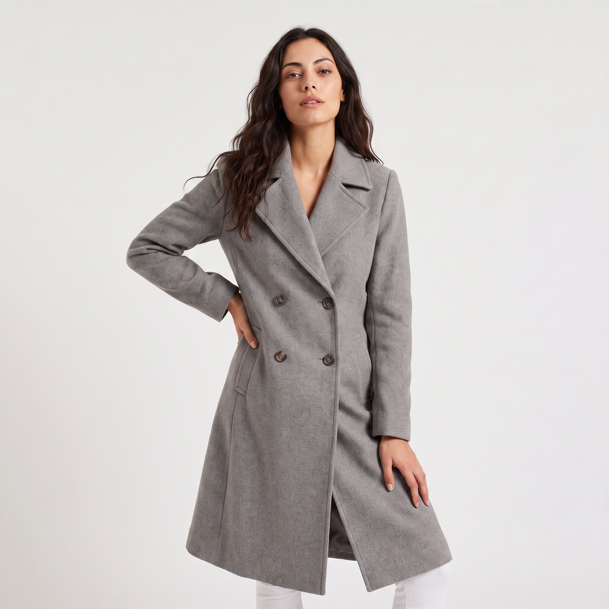 Manteau long croisé en coton et lin mélangés — Amielle Paris — vue 1