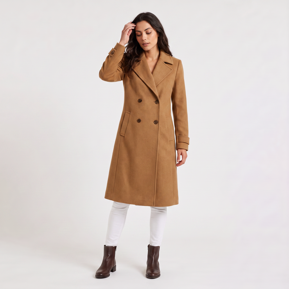 Manteau long croisé en coton et lin mélangés — Amielle Paris — vue 9