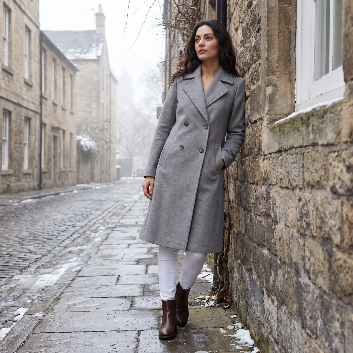 Manteau long croisé en coton et lin mélangés — Amielle Paris — vue 2