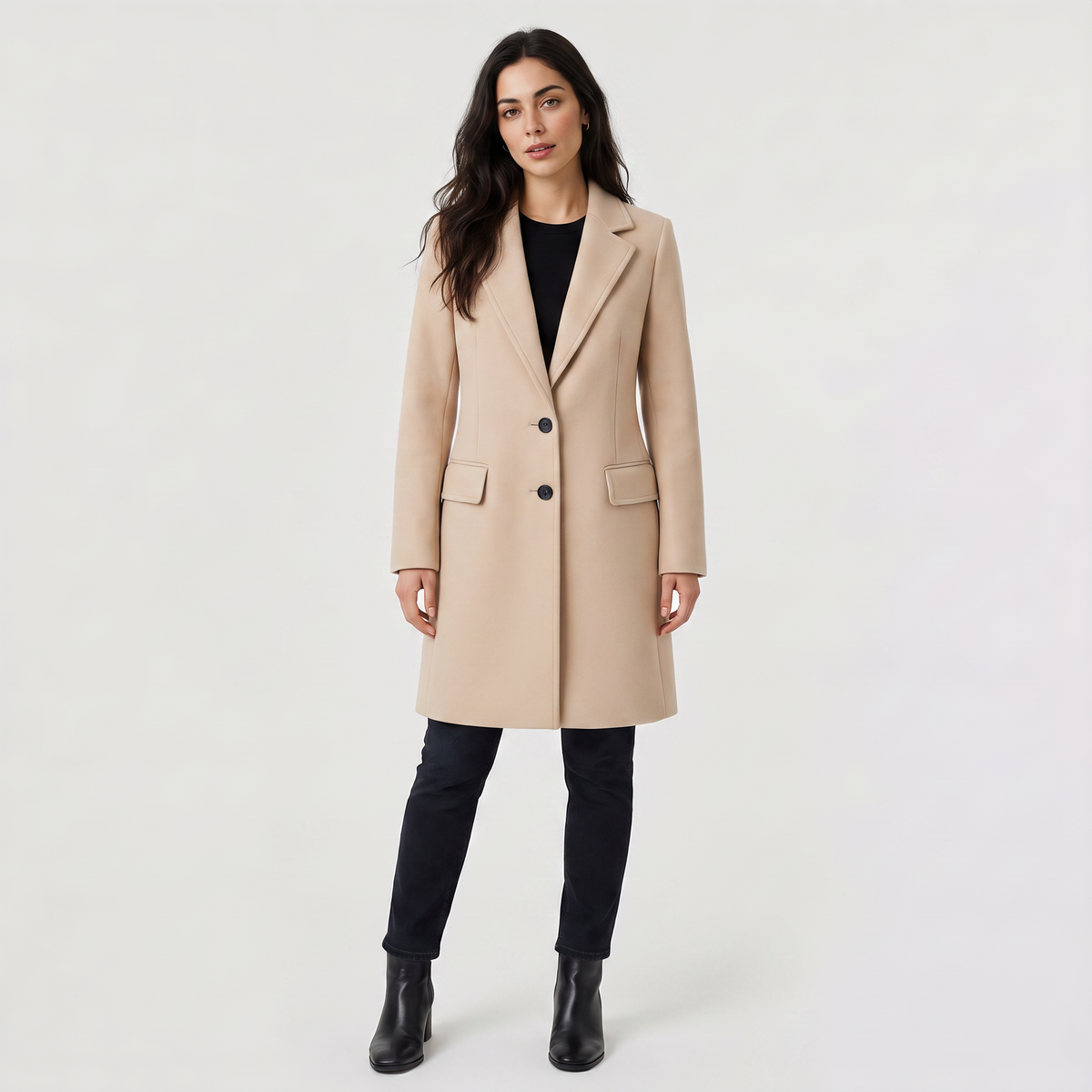 Manteau long droit à fermeture deux boutons — Amielle Paris — vue 4