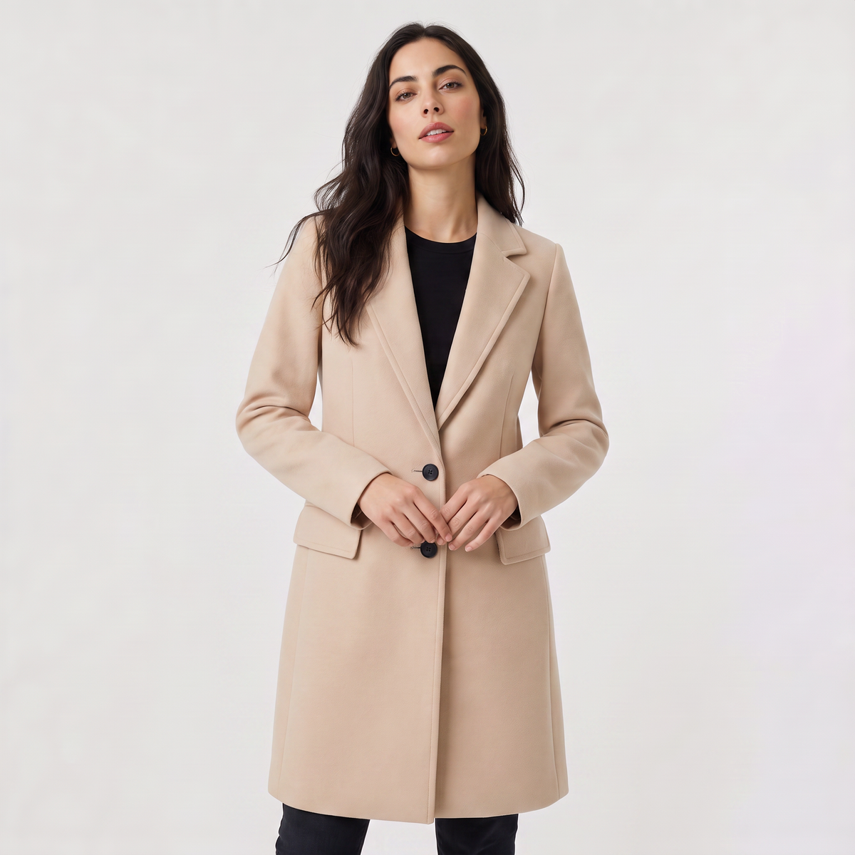Manteau long droit à fermeture deux boutons — Amielle Paris — vue 1