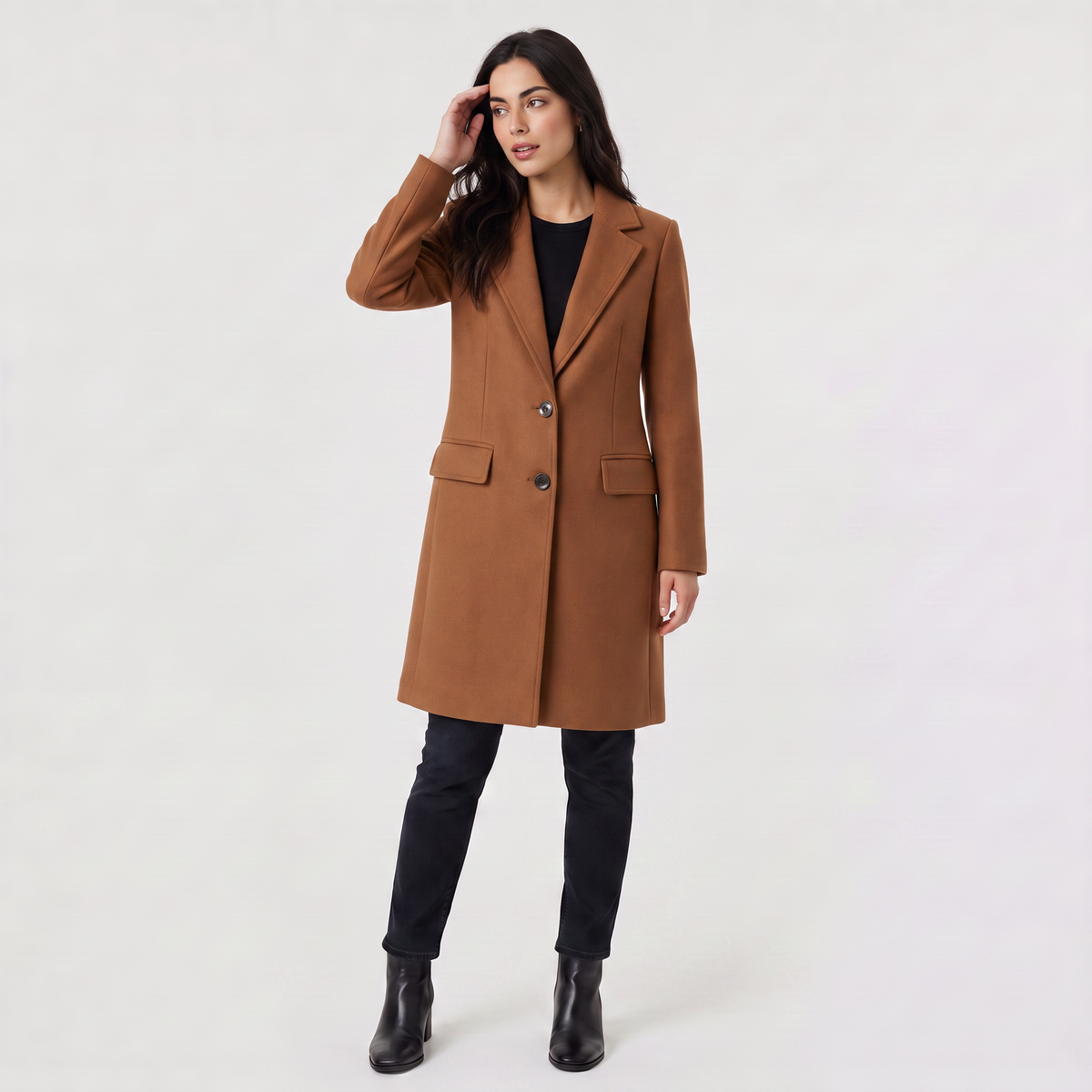 Manteau long droit à fermeture deux boutons — Amielle Paris — vue 9